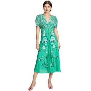 Saloni Green Silk Midi Dress